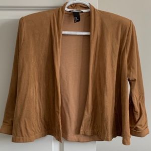 H&M Tan Brown Faux Suede Open Front Collarless Blazer